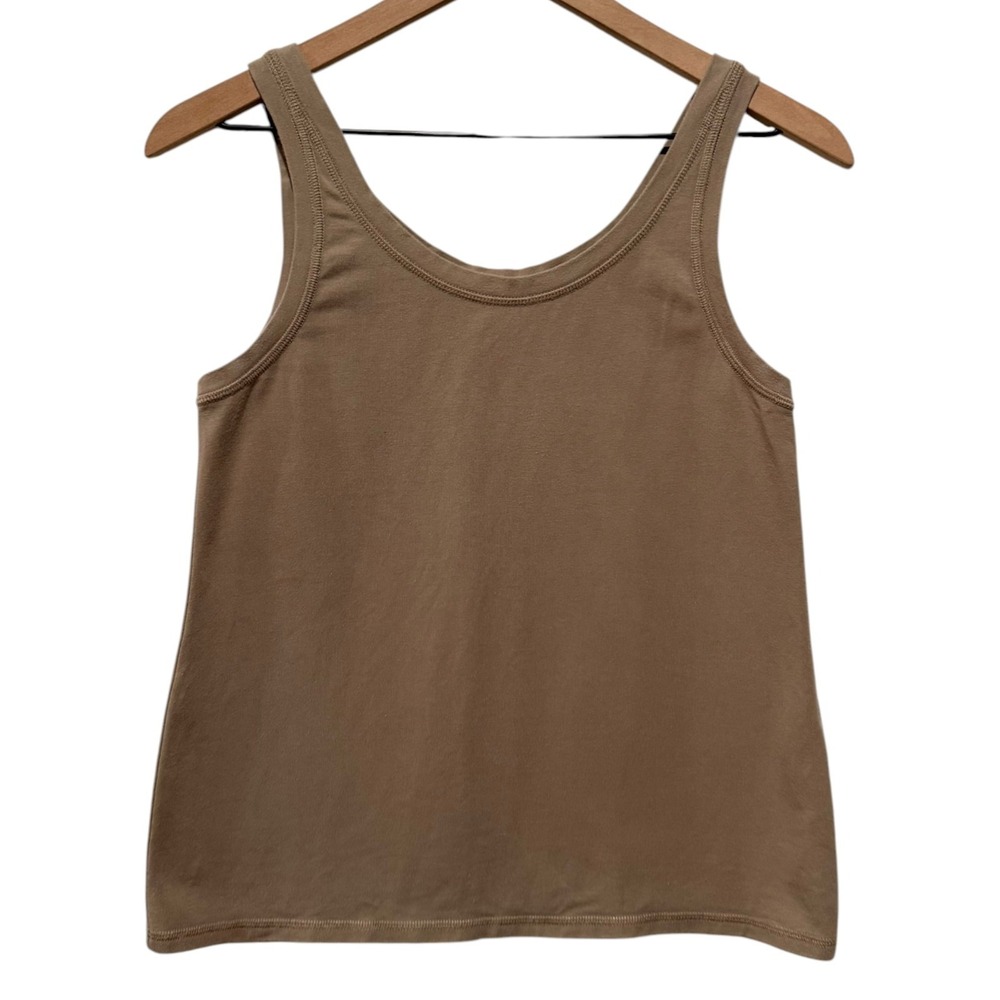 Eileen Fisher Tank Top Women Sz S Organic Cotton Stretch Jersey Scoop Neck Tan